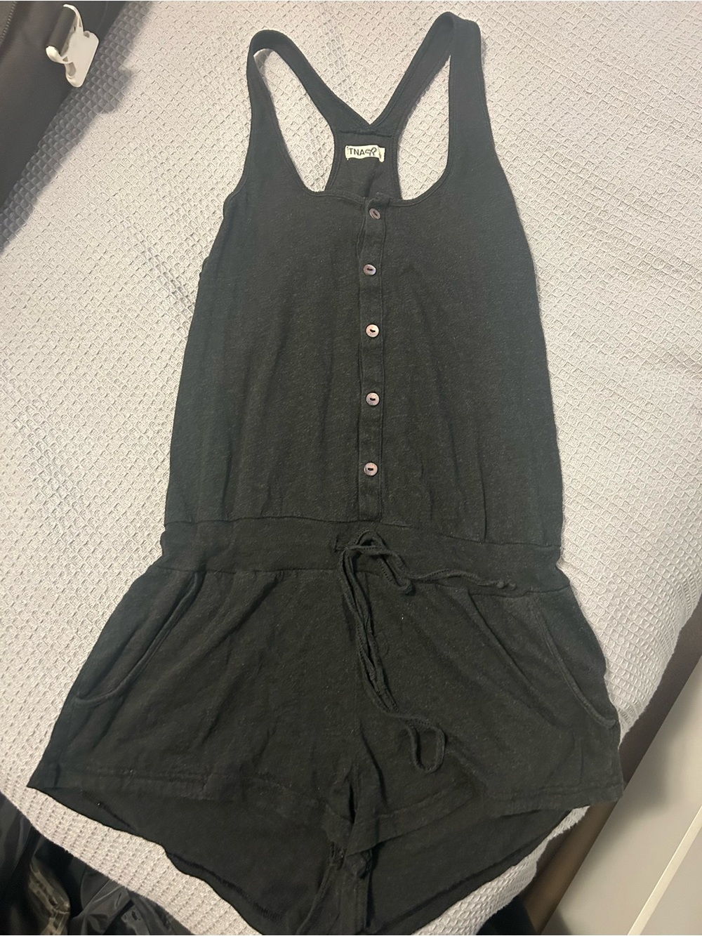 Dark Gray TNA Button-Front Racerback Romper